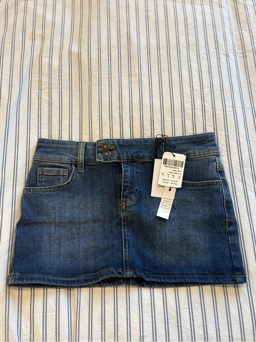 Dark Blue Denim Mini Skirt with Double-Button Waist